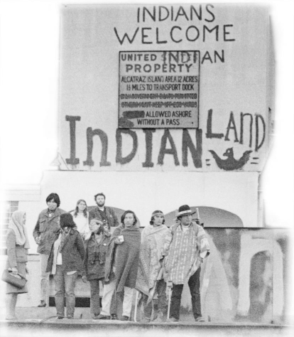 <strong> As depicted in this photograph, why did the group Indians of All Tribes decide to occupy the site of an abandoned federal prison on Alcatraz Island in San Francisco Bay between 1969 and 1971?</strong> A) Alcatraz prison had been the site where many Native Americans had been imprisoned during the late nineteenth and early twentieth centuries. B) They felt the prison was the perfect site because, like an Indian reservation, it also lacked many basic facilities. C) The island had been part of an earlier reservation set aside for California Indians before it was taken away from them. D) The island was the site of an ancestral burial ground before it became the site of a federal prison.