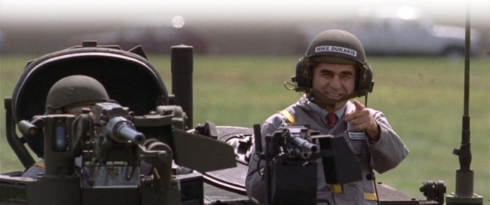   -What was the effect of this photograph taken of 1988 Democratic candidate Michael Dukakis in his unsuccessful bid for the presidency? A)  He was ridiculed for riding around in a tank in a suit and tie and not looking presidential. B)  He was perceived to be a strong commander in chief if elected president. C)  He was portrayed as the nation's defender against communism and terrorism. D)  He was depicted as a leader who would continue to increase military spending.
