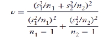 The unequal-variances test statistic of   has an approximate ____________________ distribution with   degrees of freedom.