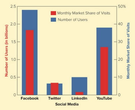   Figure 20-3 -According to Figure 20-3 above, which social network has fewer than one billion users but the most frequent usage? A)  LinkedIn B)  YouTube C)  Twitter D)  Facebook E)  Pinterest