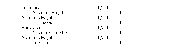 Taylor Corporation purchases $1,500 of merchandise on account from Enterprise Company, terms 2/10, n/30.Taylor and Enterprise both use periodic inventory systems.Taylor's entry record this transaction is:  