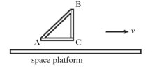 <strong>The figure shows a right-angled construction frame ABC. When measured at rest, it has dimensions as follows: AB = 26.0 m, AC = 10.0 m, and BC = 24.0 m. This frame is now given a new velocity of 0.760c, relative to Earth, in a direction parallel to AC. How long is part AC of this frame with the new velocity as measured by Earth-based engineers?  </strong> A)6.50 m B)25.4 m C)24.3 m D)23.7 m E)24.9 m <div style=padding-top: 35px> 