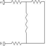 <strong>Each of the resistors shown in the figure has a resistance of 180.0 \Omega What is the equivalent resistance between points a and b of this combination? </strong> A)450.0 ? B)720.0 ? C)540.0 ? D)180.0 ?