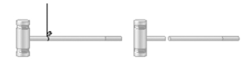 <strong>A croquet mallet balances when suspended from its center of mass, as shown in the left part of the figure. If you cut the mallet into two pieces at its center of mass, as shown in the right part of the figure, how do the masses of the two pieces compare? (There could be more than one correct choice.) </strong> A)The masses are equal. B)The piece with the head of the mallet has the greater mass. C)The piece with the head of the mallet has the smaller mass. D)It is impossible to tell.
