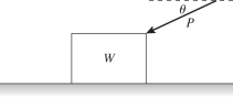 A push of magnitude P acts on a box of weight W as shown in the figure. The push is directed at an angle ? below the horizontal, and the box remains a rest. The box rests on a horizontal surface that has some friction with the box. - The normal force on the box due to the floor is equal to   A) W. B) W + P. C) W + P cos ?. D) W + P sin ?. E) W - P sin ?.