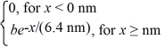 The wave function for an electron that is confined to x ≥ 0 nm is ψ(x) =   a) What must be the value of b? (b) What is the probability of finding the electron in a 0.010 nm-wide region centered at x = 1.0 nm?