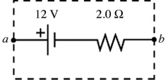 In the figure, when the terminal voltage V<sub>ab</sub> of the battery is equal to 20 V, how much current passes through the battery, including its direction?   A)  4 A, from a to b B)  5 A, from a to b C)  6 A, from a to b D)  4 A, from b to a E)  5 A, from b to a