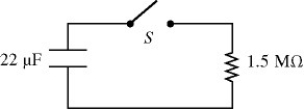 For the circuit shown in the figure, the switch S is initially open and the capacitor voltage is 80 V. The switch is then closed at time t = 0. What is the charge on the capacitor when the current in the circuit is 33 μA?   A)  1100 µC B)  1000 µC C)  960 µC D)  890 µC E)  830 µC