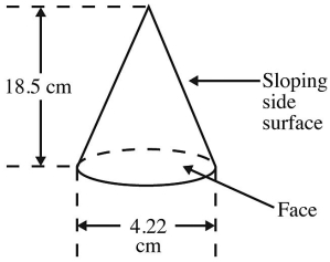 A cone is resting on a tabletop as shown in the figure with its face horizontal. A uniform electric field of magnitude 4550 N/C points vertically upward. How much electric flux passes through the sloping side surface area of the cone?  