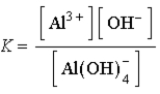 Which of the following expressions for K is correct for the reaction given below? Al<sup>3+</sup>(aq) + 4 OH<sup>-</sup>(aq)    Al(OH) <sub>4</sub><sup>-</sup>(aq)  A)    B)    C)    D)    E)   