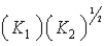 Given the equilibrium constants for the following reactions: 4Cu(s) + O<sub>2</sub>(g)    2Cu<sub>2</sub>O(s) ,K<sub>1</sub><sub> </sub>4CuO(s)    2Cu<sub>2</sub>O(s) + O<sub>2</sub>(g) ,K<sub>2</sub> What is K for the system 2Cu(s) + O<sub>2</sub>(g)    2CuO(s)  Equivalent to? A)      B)    C)  (K<sub>1</sub>) (K<sub>2</sub>)  D)      E)   