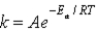 The Arrhenius equation,   expresses the dependence of the rate constant on the reaction temperature.The slope of a plot of ln(k) versus 1/T is equal to A)    B)    C)    D)    E)   