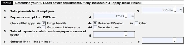 Cralic Company has 12 employees and operates in Texas. The Form 940 for the previous year contained the following information:   What amount should be entered on line 5? (Assume that all employees had exceeded the FUTA wage base.)  A)  $84,000.00 B)  $1,535.91 C)  $159,440.75 D)  $1,031.91