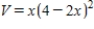 An open box of maximum volume is to be made from a square piece of material 4 centimeters on a side by cutting equal squares from the corners and turning up the sides(see figure) .What is the domain of the function   . ​     ​ A) domain:   B) domain: 4 C) domain:   D) domain:   E) domain: 2