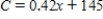 A company reimburses its sales representatives $145 per day for lodging and meals plus 42¢ per mile driven.Write a linear equation giving the daily cost C to the company in terms of x,the number of miles driven.Round the numerical values in your answer to two decimal places,where applicable. ​ A)    B)    C)    D)    E)   