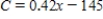 A company reimburses its sales representatives $145 per day for lodging and meals plus 42¢ per mile driven.Write a linear equation giving the daily cost C to the company in terms of x,the number of miles driven.Round the numerical values in your answer to two decimal places,where applicable. ​ A)    B)    C)    D)    E)   