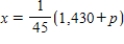A real estate office handles an apartment complex with 50 units.When the rent is $680 per month,all 50 units are occupied.However,when the rent is $725,the average number of occupied units drops to 47.Assume that the relationship between the monthly rent p and the demand x is linear.Write a linear equation giving the demand x in terms of the rent p. ​ A)    B)    C)    D)    E)   