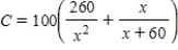 The ordering and transportation cost C for the components used in manufacturing a product is   ,   where C is measured in thousands of dollars and x is the order size in hundreds.Find the rate of change of C with respect to x for   .Round your answer to two decimal places. ​ A) -23.65 thousand dollars per hundred B) 24.79 thousand dollars per hundred C) 11.85 thousand dollars per hundred D) -22.54 thousand dollars per hundred E) -34.28 thousand dollars per hundred