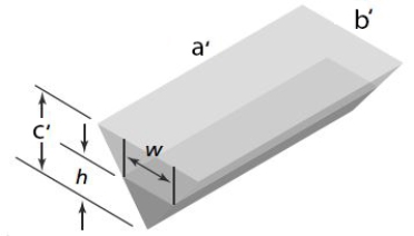 ​ A concrete reservoir in the shape of a triangular prism is being filled with water at the constant rate of 1 cubic feet per minute.The reservoir is 4 feet deep,measures 6 feet across the top,and is 30 feet long,as shown in the figure below.For any time   ,let   represent the depth of the water in the reservoir,and let   represent the width of the rectangular region of water at the top. ​   a = 30 ft b = 6 ft c = 4​ ft ​ -​If the reservoir is initially empty,how long will it take to fill completely? Round your answer to the nearest whole number.