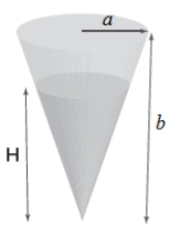 ​ ​A solution is draining through a conical filter into an identical conical container as shown in the diagram to the right.The solution drips from the upper filter into the lower container at a rate of   .   ​ Where,   . -How fast is the level in the upper filter dropping when the solution level in the upper filter is at 8 cm?​