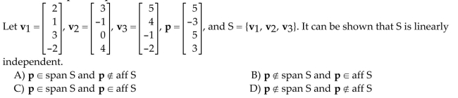 Determine if the vector p is in Span S or aff S.  <div style=padding-top: 35px> 