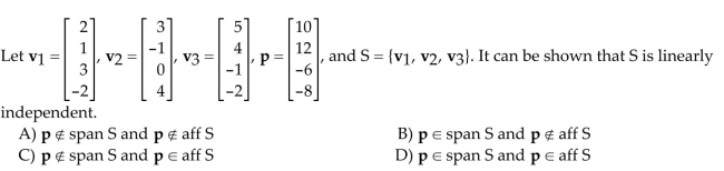 Determine if the vector p is in Span S or aff S.  <div style=padding-top: 35px> 