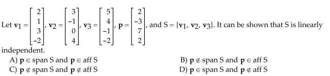 Determine if the vector p is in Span S or aff S.  <div style=padding-top: 35px> 