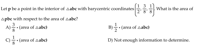 Find the barycentric coordinates of p with respect to the affinely independent set of points that precedes it.  <div style=padding-top: 35px> 