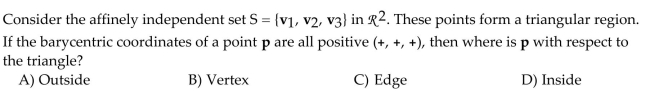 Find the barycentric coordinates of p with respect to the affinely independent set of points that precedes it.  <div style=padding-top: 35px> 