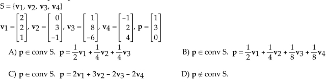 Determine whether the point p is in the convex hull of S.  <div style=padding-top: 35px> 