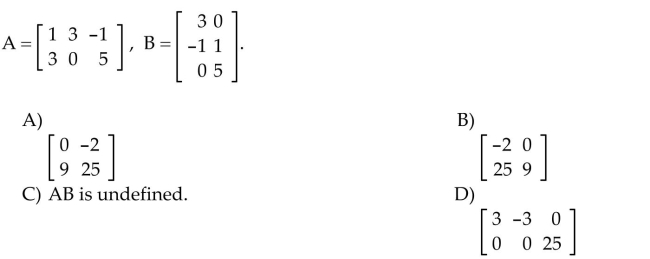 Find the matrix product AB, if it is defined.
