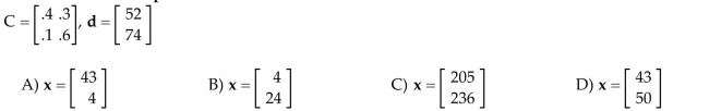 Determine the production vector x that will satisfy demand in an economy with the given consumption matrix C and final demand vector d. Round production levels to the nearest whole number.