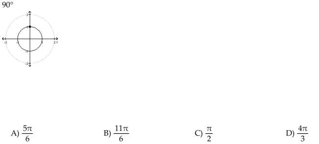 Find the corresponding angle measure in radians.