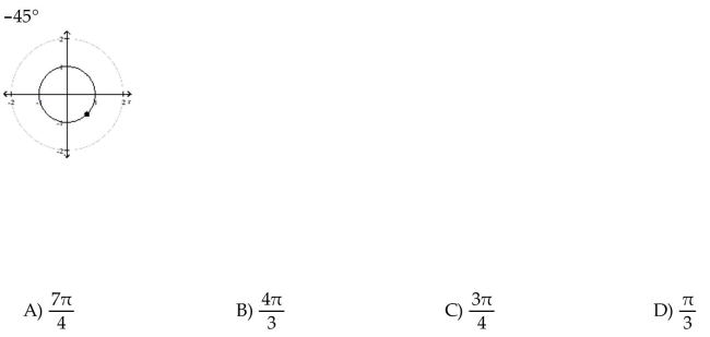 Find the corresponding angle measure in radians.