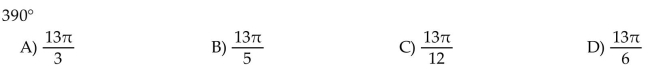 Convert the degree measure to radians. Leave answer as a multiple of