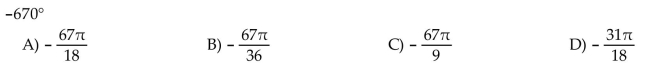 Convert the degree measure to radians. Leave answer as a multiple of