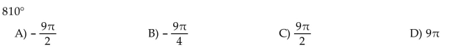 Convert the degree measure to radians. Leave answer as a multiple of