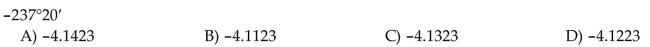 Convert the degree measure to radians, correct to four decimal places.