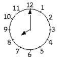 Solve the problem. -Find the measure of the smaller angle formed by the hands of the clock shown.   A)  150° B)  110° C)  120° D)  60°