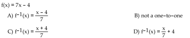 If the function is one-to-one, find its inverse. If not, write not one-to-one.  <div style=padding-top: 35px> 