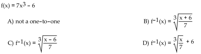 If the function is one-to-one, find its inverse. If not, write not one-to-one.  <div style=padding-top: 35px> 