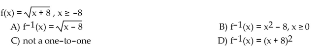 If the function is one-to-one, find its inverse. If not, write not one-to-one.  <div style=padding-top: 35px> 