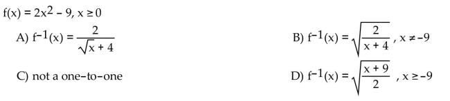 If the function is one-to-one, find its inverse. If not, write not one-to-one.  <div style=padding-top: 35px> 