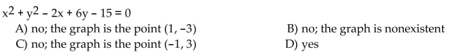 Decide whether or not the equation has a circle as its graph. If it does not, describe the graph.  <div style=padding-top: 35px> 