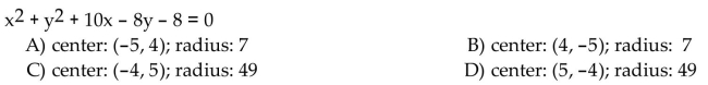 Find the center and radius of the circle.  <div style=padding-top: 35px> 