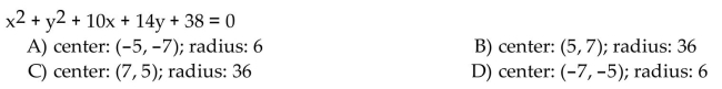 Find the center and radius of the circle.  <div style=padding-top: 35px> 