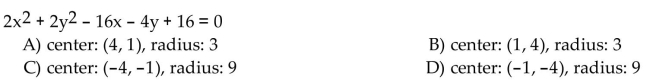 Find the center and radius of the circle.  <div style=padding-top: 35px> 