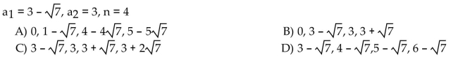 Write the first n terms of the given arithmetic sequence (the value of n is indicated in the question).
