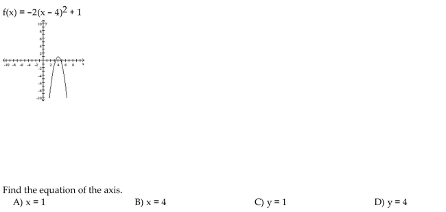 Use the equation and the corresponding graph for the quadratic function to find what is requested.