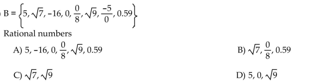 List all the elements of set B that belong to the indicated set.